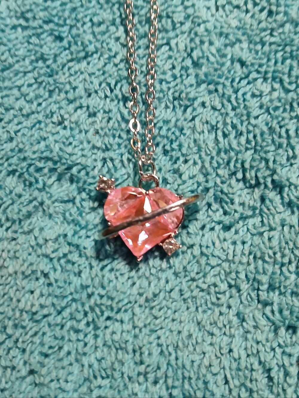 Pink Heart Pendant Necklace with Crystal Accents